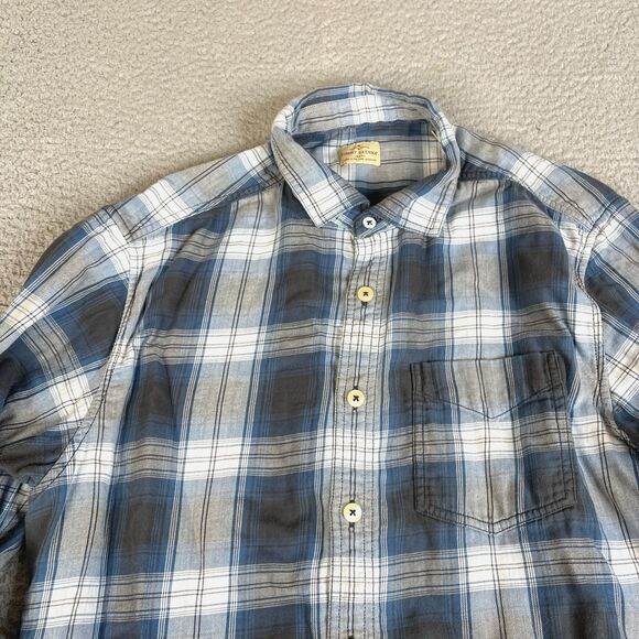 Tommy Bahama Jeans Flannel Shirt Mens Large Blue Plaid Button Long Sleeve Pocket - Picture 1 of 15
